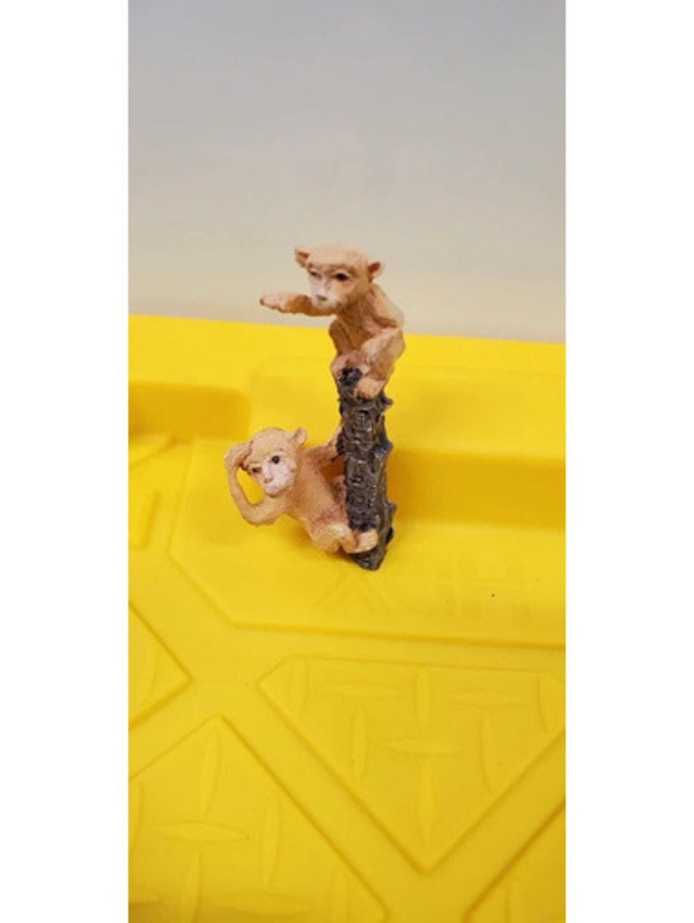 Vintage Figurine Two Monkeys on Tree Branch Log Miniature Collectible Decor